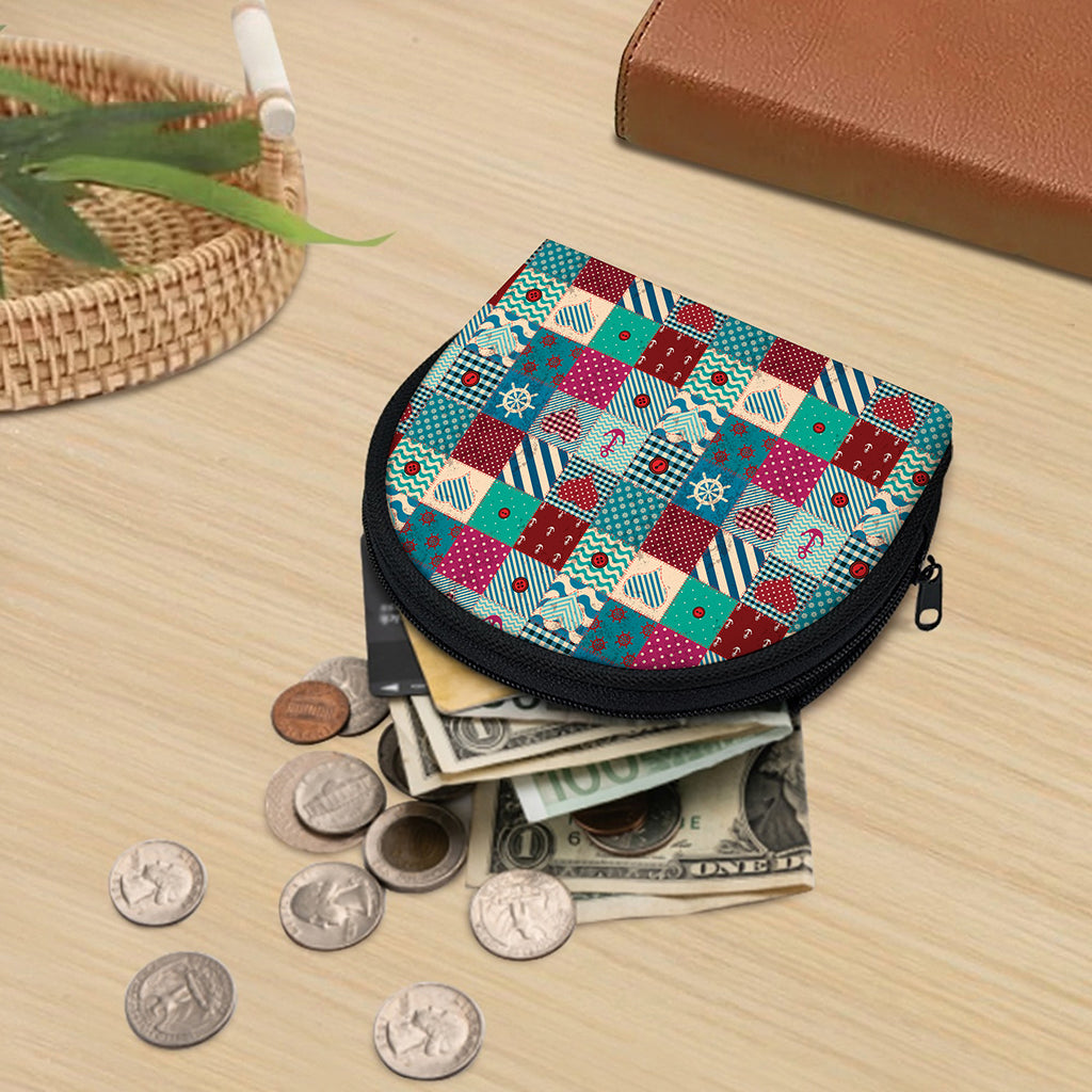 Retro Nautical Patchwork Pattern Print Coin Purse