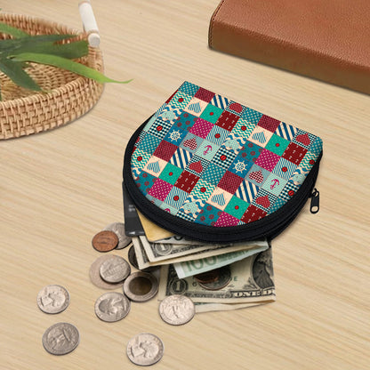 Retro Nautical Patchwork Pattern Print Coin Purse