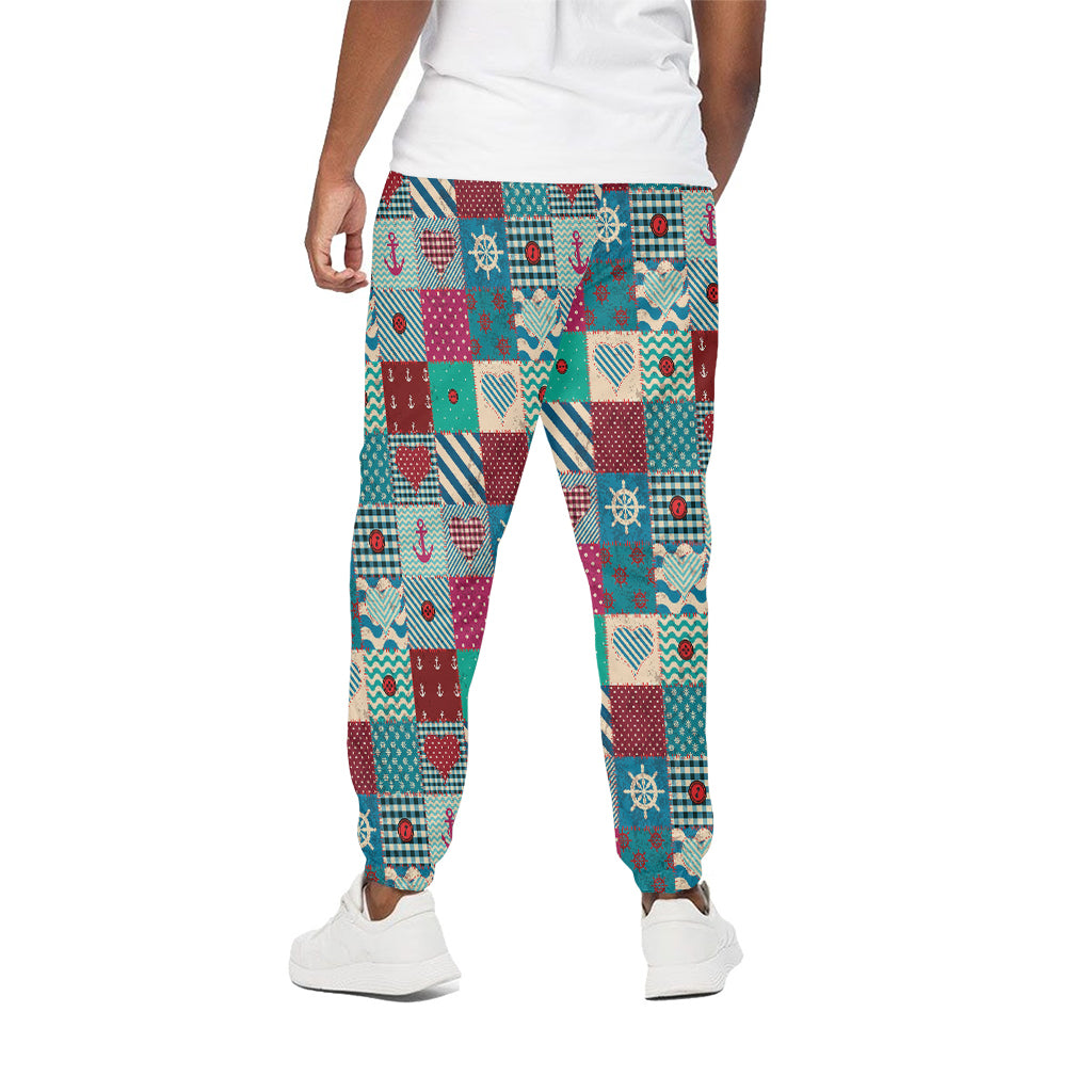 Retro Nautical Patchwork Pattern Print Cotton Pants