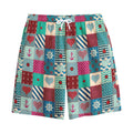 Retro Nautical Patchwork Pattern Print Cotton Shorts