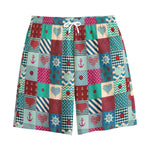 Retro Nautical Patchwork Pattern Print Cotton Shorts