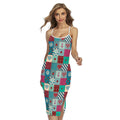 Retro Nautical Patchwork Pattern Print Cross Back Cami Dress