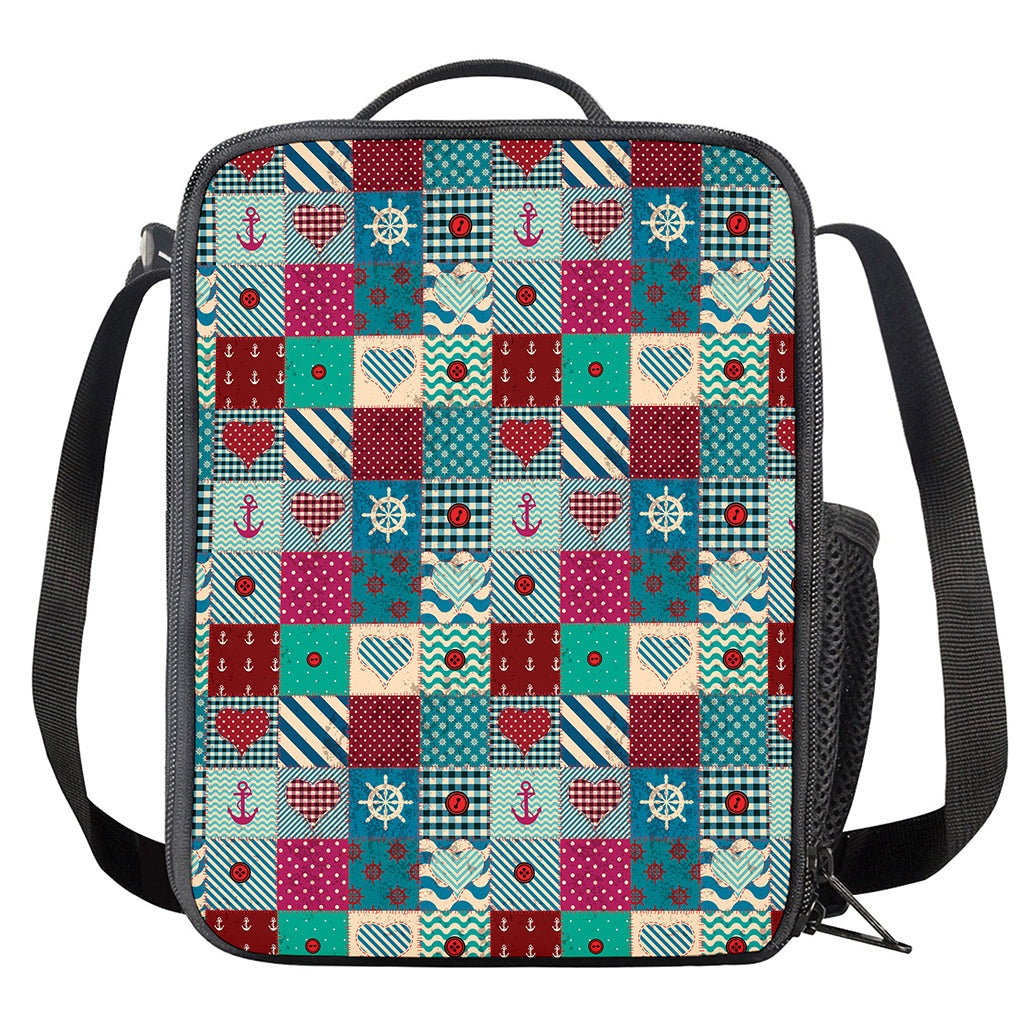 Retro Nautical Patchwork Pattern Print Crossbody Lunch Bag