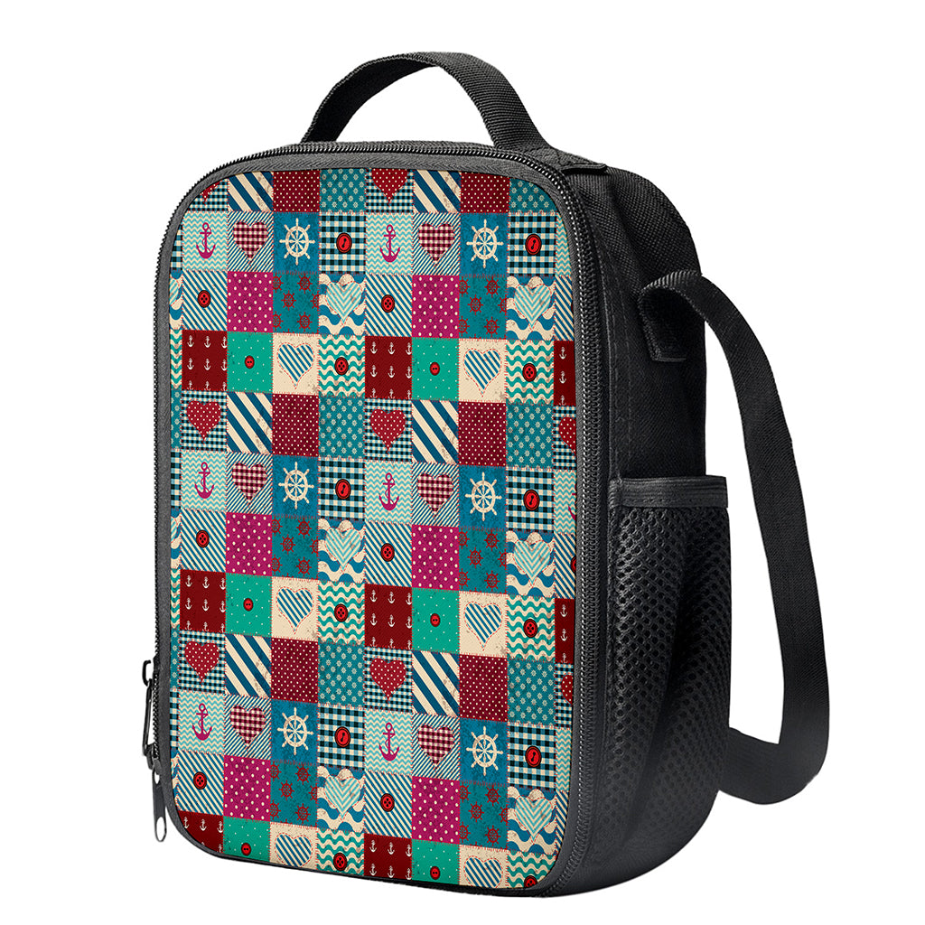 Retro Nautical Patchwork Pattern Print Crossbody Lunch Bag