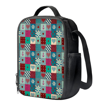 Retro Nautical Patchwork Pattern Print Crossbody Lunch Bag