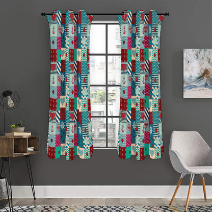 Retro Nautical Patchwork Pattern Print Curtain