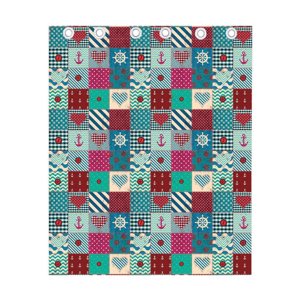 Retro Nautical Patchwork Pattern Print Curtain