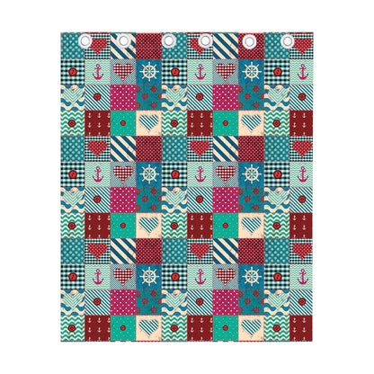 Retro Nautical Patchwork Pattern Print Curtain