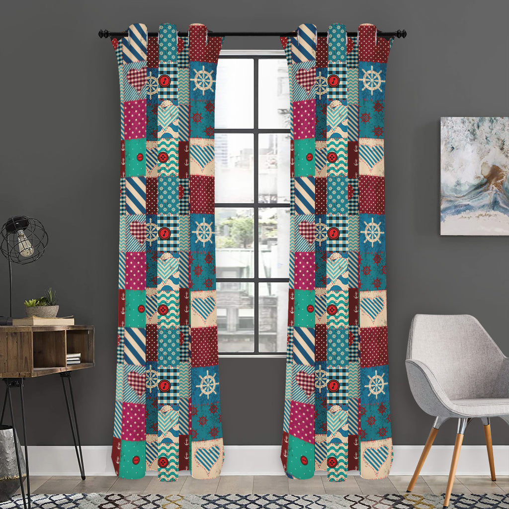 Retro Nautical Patchwork Pattern Print Curtain
