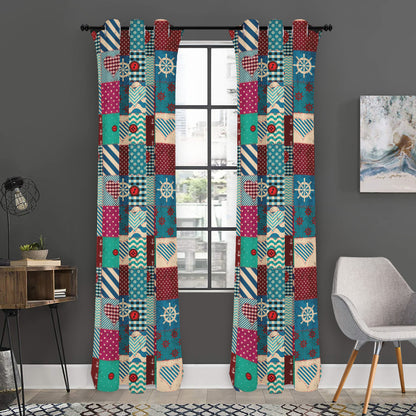 Retro Nautical Patchwork Pattern Print Curtain