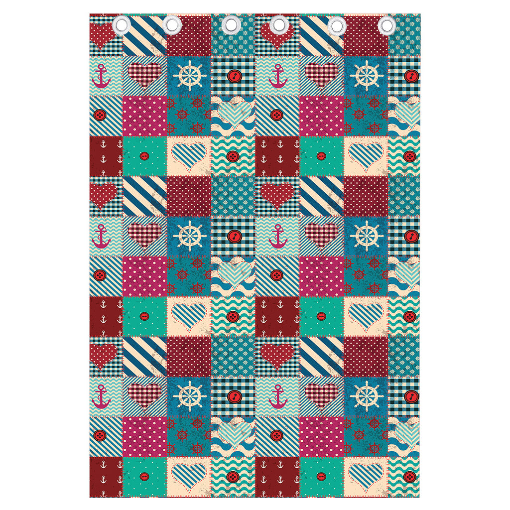 Retro Nautical Patchwork Pattern Print Curtain