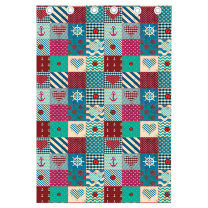 Retro Nautical Patchwork Pattern Print Curtain
