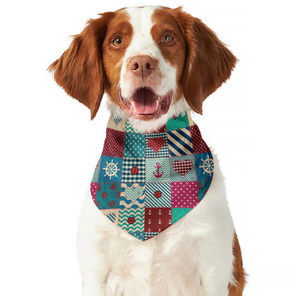 Retro Nautical Patchwork Pattern Print Dog Bandana