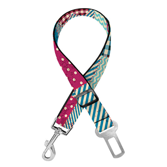 Retro Nautical Patchwork Pattern Print Dog Seat Belt