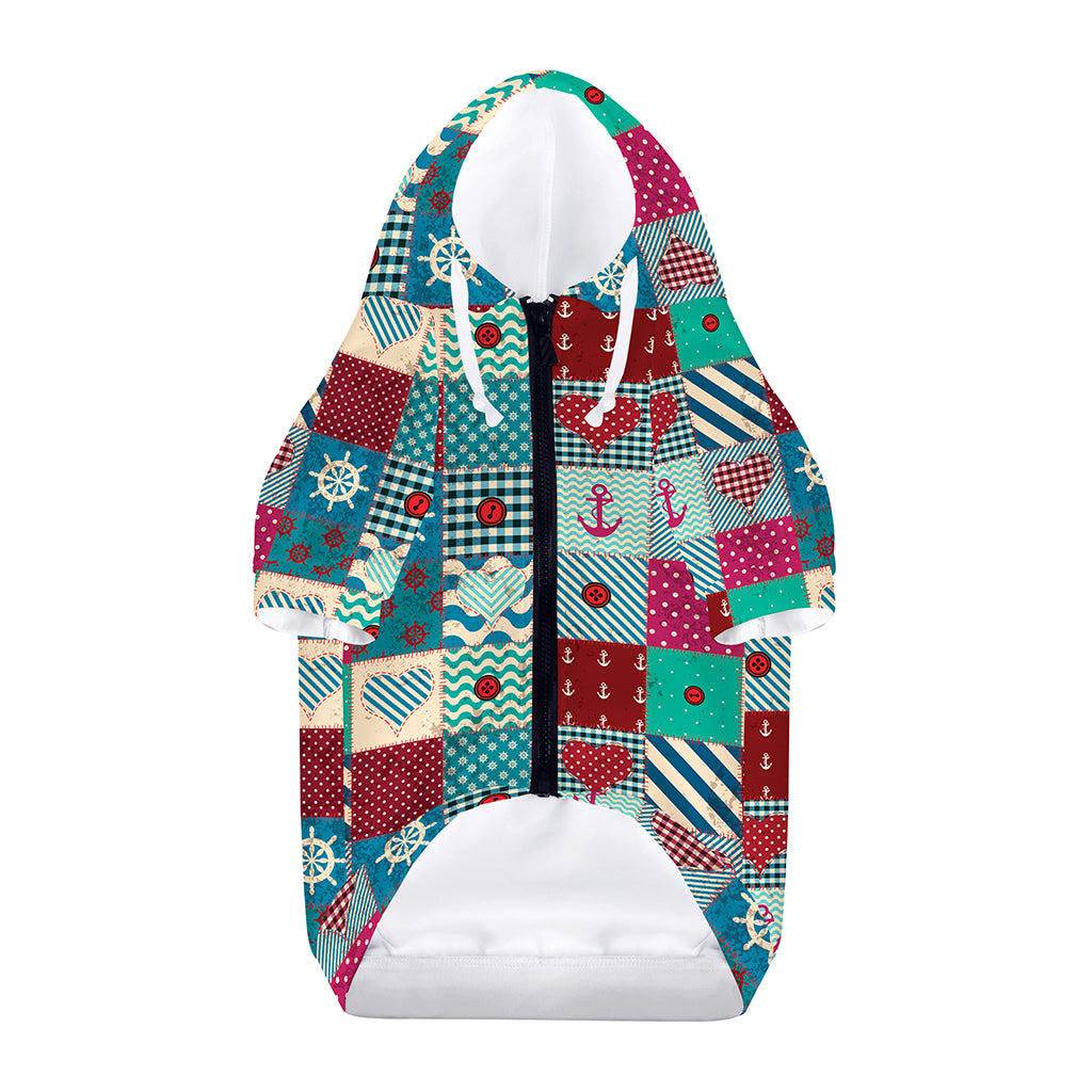 Retro Nautical Patchwork Pattern Print Dog Zip Up Hoodie