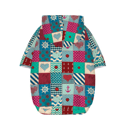 Retro Nautical Patchwork Pattern Print Dog Zip Up Hoodie
