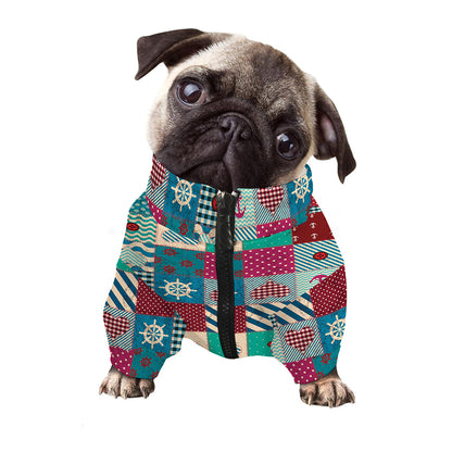 Retro Nautical Patchwork Pattern Print Dog Zip Up Jacket