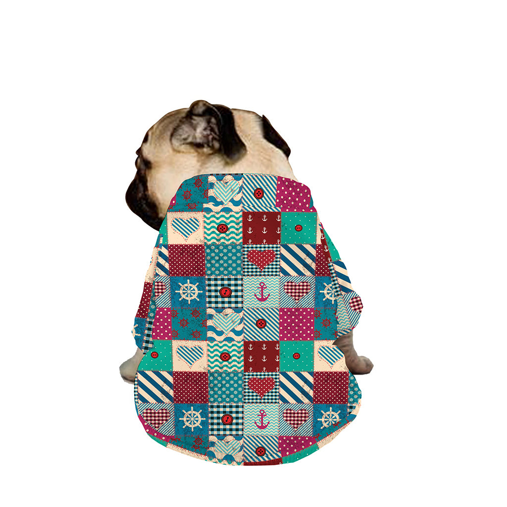 Retro Nautical Patchwork Pattern Print Dog Zip Up Jacket