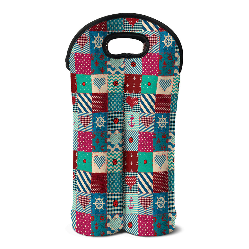 Retro Nautical Patchwork Pattern Print Double Neoprene Wine Tote