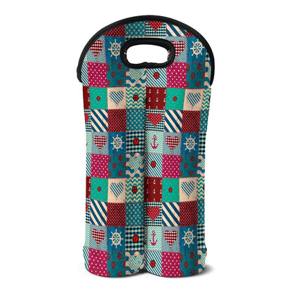 Retro Nautical Patchwork Pattern Print Double Neoprene Wine Tote