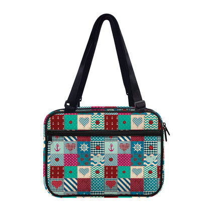 Retro Nautical Patchwork Pattern Print Double Strap Bible Bag
