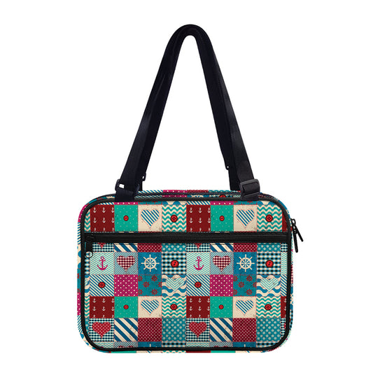 Retro Nautical Patchwork Pattern Print Double Strap Bible Bag