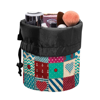 Retro Nautical Patchwork Pattern Print Drawstring Makeup Bag