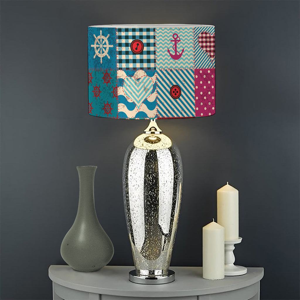 Retro Nautical Patchwork Pattern Print Drum Lamp Shade