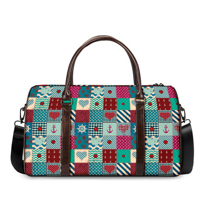 Retro Nautical Patchwork Pattern Print Duffle Bag