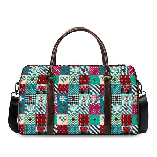 Retro Nautical Patchwork Pattern Print Duffle Bag