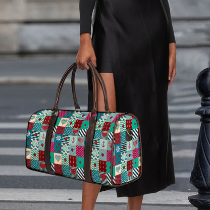 Retro Nautical Patchwork Pattern Print Duffle Bag