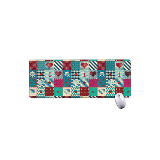 Retro Nautical Patchwork Pattern Print Extended Mouse Pad