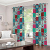 Retro Nautical Patchwork Pattern Print Extra Wide Grommet Curtains