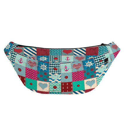 Retro Nautical Patchwork Pattern Print Fanny Pack