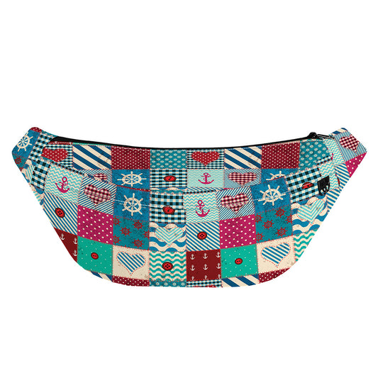 Retro Nautical Patchwork Pattern Print Fanny Pack
