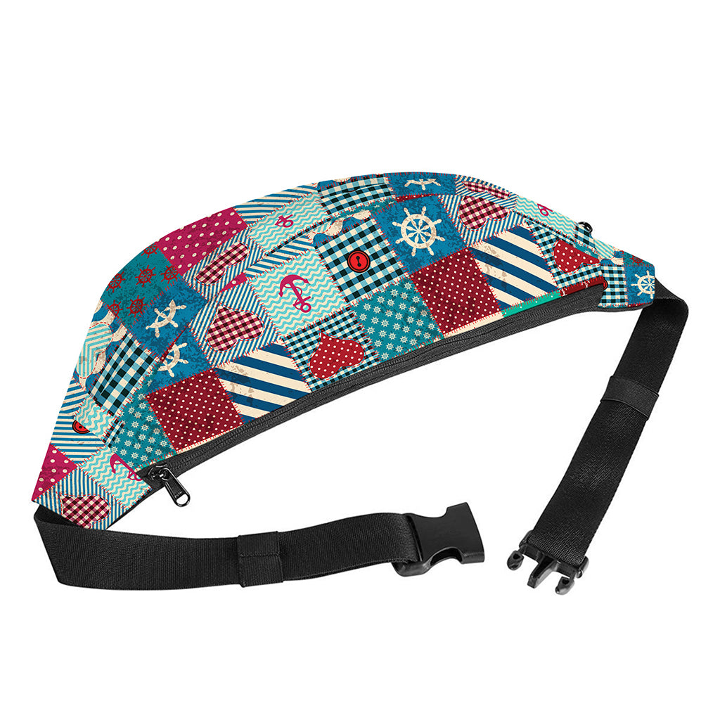 Retro Nautical Patchwork Pattern Print Fanny Pack