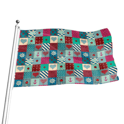 Retro Nautical Patchwork Pattern Print Flag