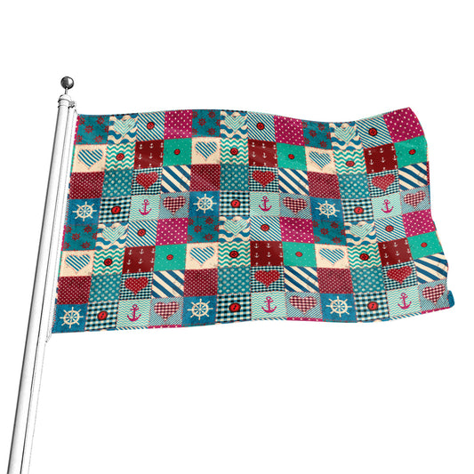 Retro Nautical Patchwork Pattern Print Flag