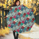 Retro Nautical Patchwork Pattern Print Foldable Umbrella