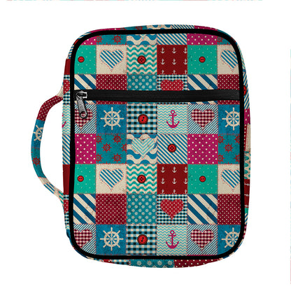 Retro Nautical Patchwork Pattern Print Front Pocket Bible Bag