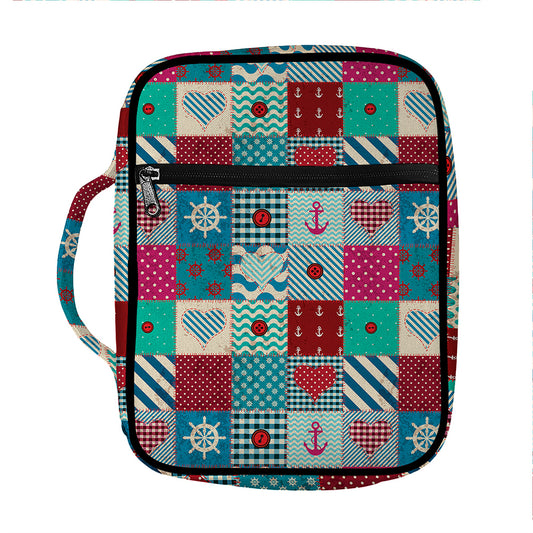 Retro Nautical Patchwork Pattern Print Front Pocket Bible Bag