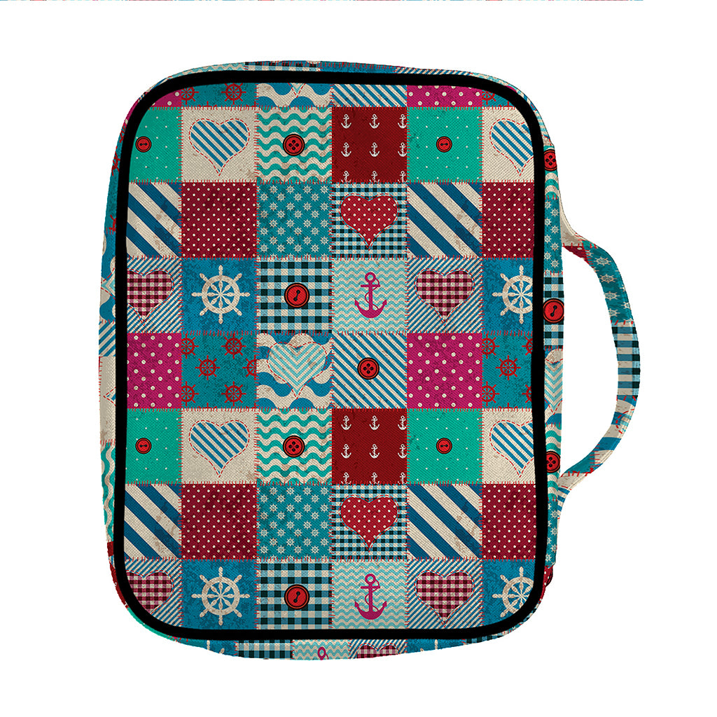 Retro Nautical Patchwork Pattern Print Front Pocket Bible Bag