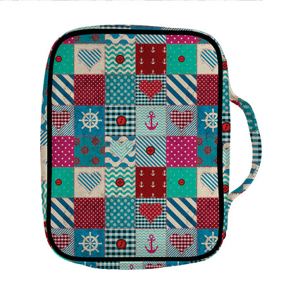 Retro Nautical Patchwork Pattern Print Front Pocket Bible Bag