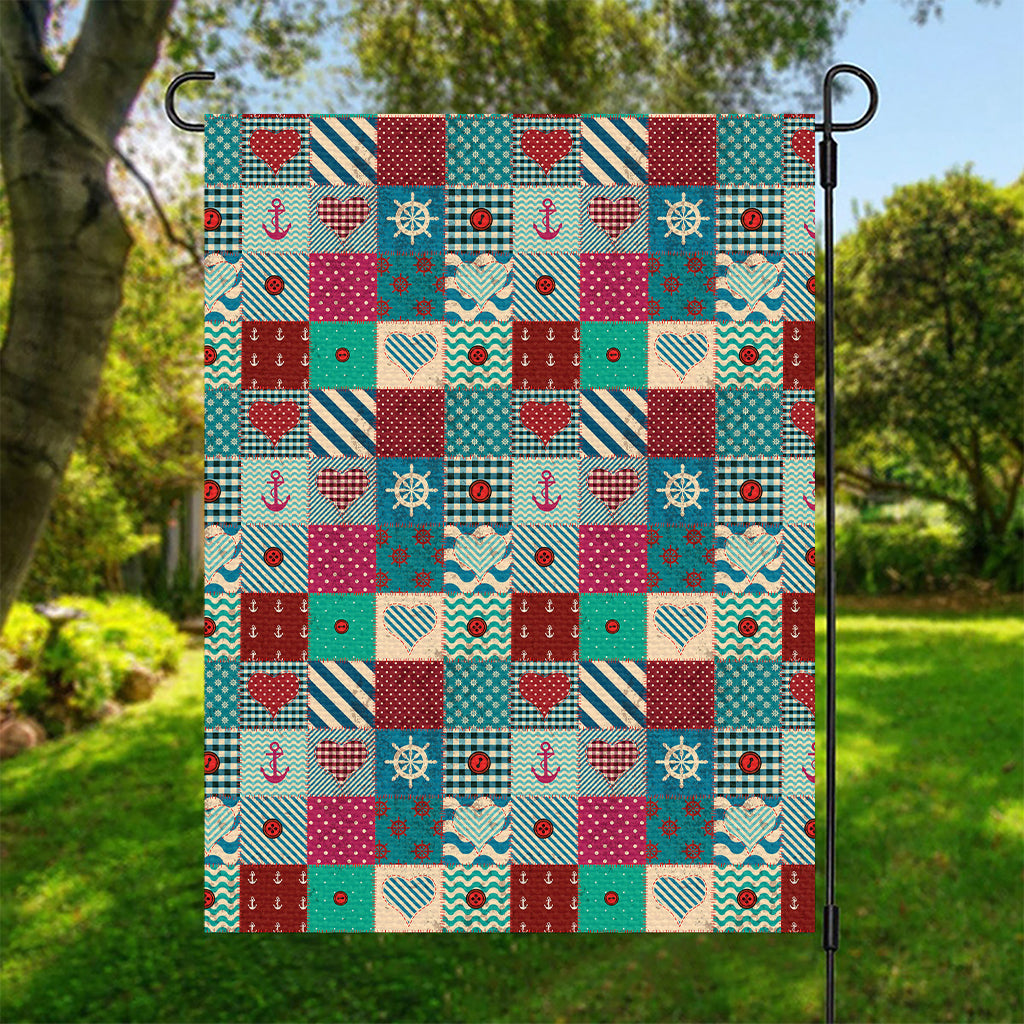 Retro Nautical Patchwork Pattern Print Garden Flag
