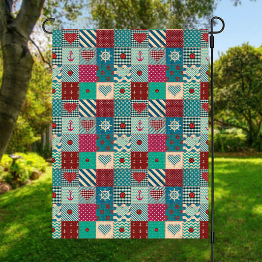 Retro Nautical Patchwork Pattern Print Garden Flag