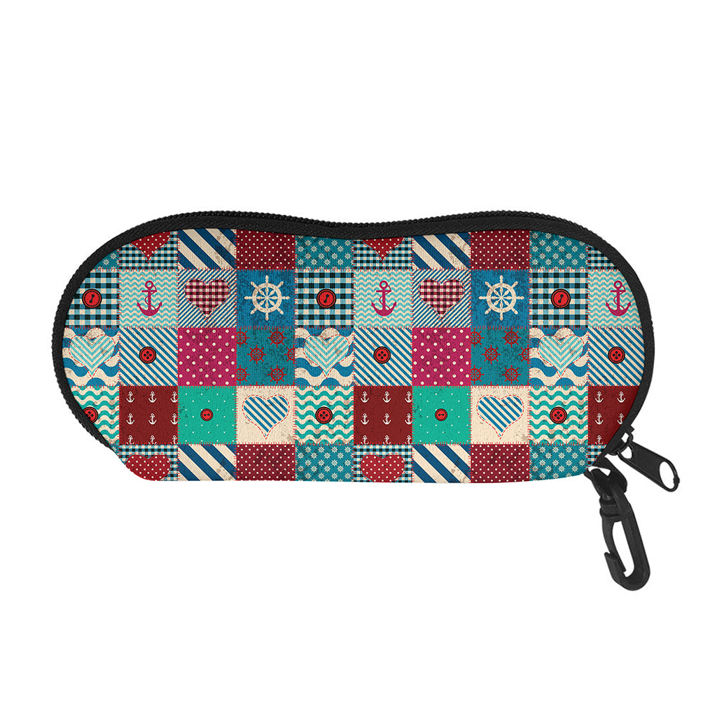 Retro Nautical Patchwork Pattern Print Glasses Case