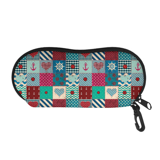 Retro Nautical Patchwork Pattern Print Glasses Case