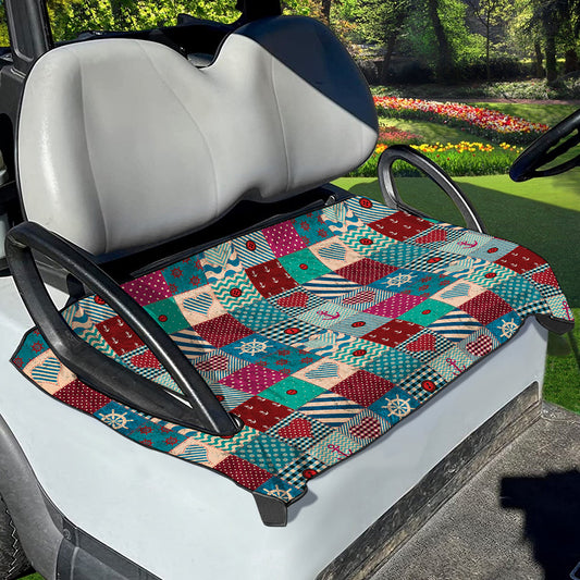 Retro Nautical Patchwork Pattern Print Golf Cart Seat Cover