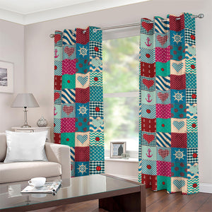 Retro Nautical Patchwork Pattern Print Grommet Curtains