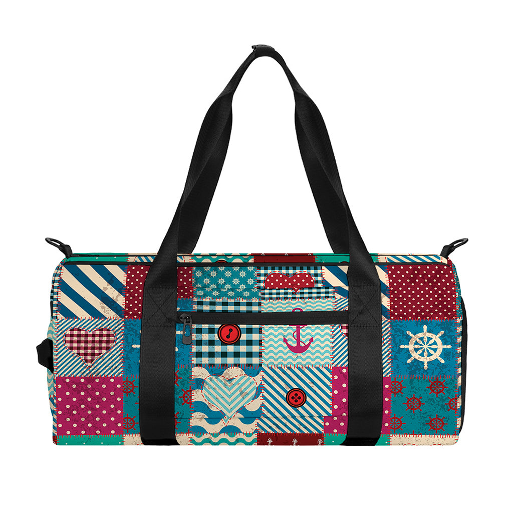 Retro Nautical Patchwork Pattern Print Gym Bag